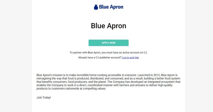 Affiliate Marketing: 11 Secrets To Overcome Competition 3 Blue Apron website screenshot showing affiliate program
