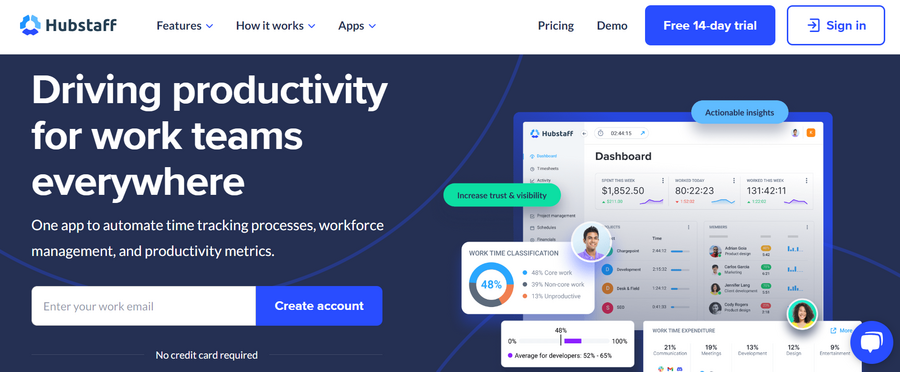 Artificial Intelligence In Business: Benefits, Impact & 6 Industry Examples 8 Hubstaff website homepage screenshot