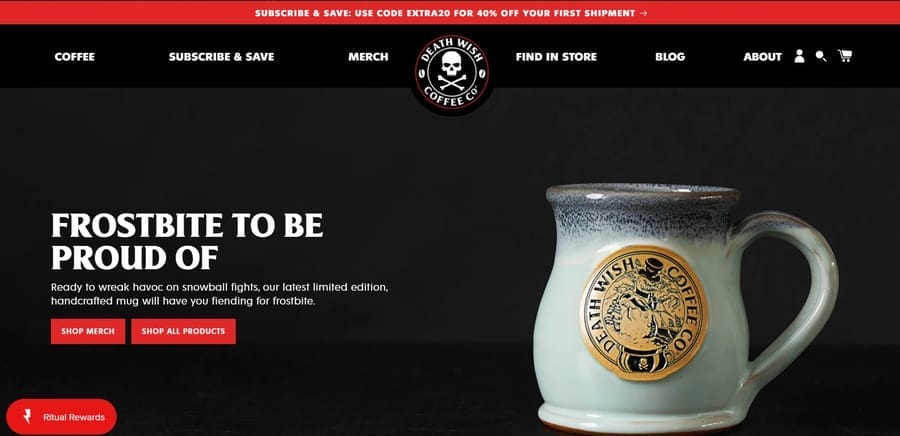 15 B2C eCommerce Best Practices To Increase Sales 1 Death Wish Coffee website screenshot