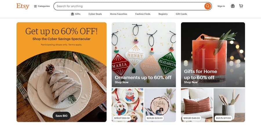 15 B2C eCommerce Best Practices To Increase Sales 8 Etsy website screenshot