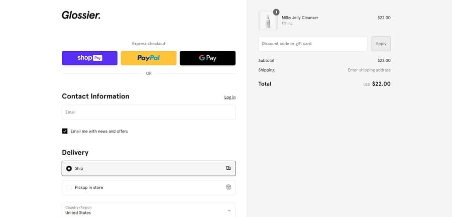 15 B2C eCommerce Best Practices To Increase Sales 4 Glossier website screenshot