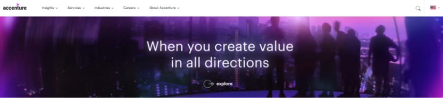 10 Surprising Examples Of Bad Website Design In 2026 20 a screenshot of Accenture's homepage as an example of bad website design focused on vague CTA messaging