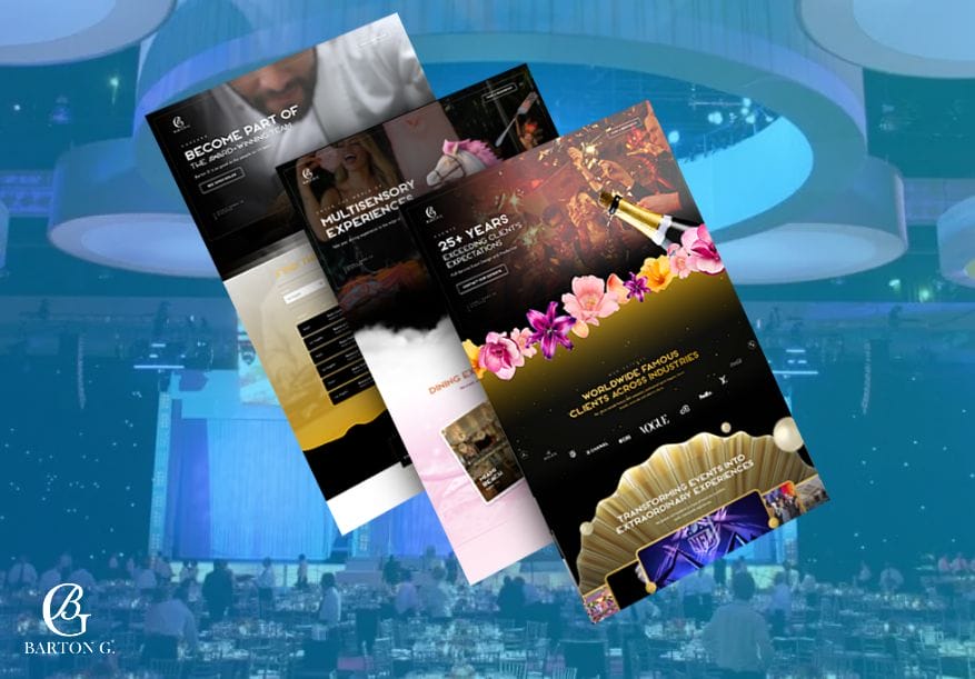 Luxury hospitality website design showcase featuring event and entertainment branding materials