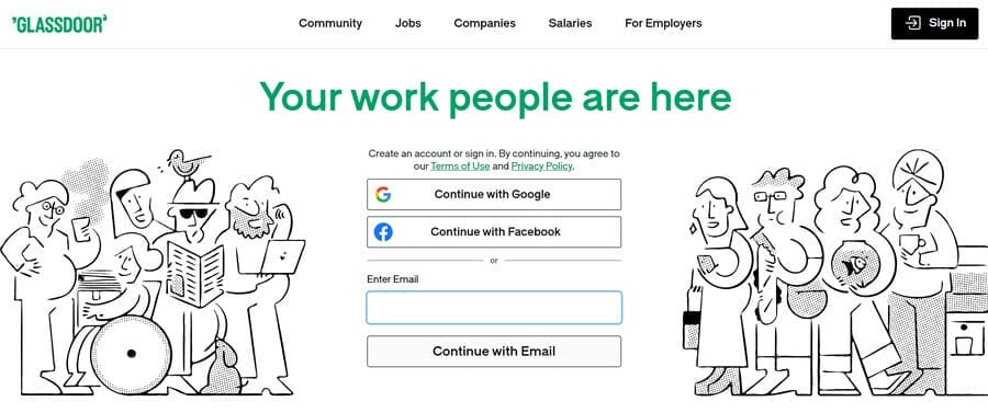 How To Use Behavioral Design In Web Design: Principles, Benefits & Examples 4 Glassdoor's signup page