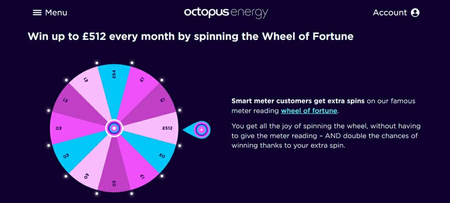 How To Use Behavioral Design In Web Design: Principles, Benefits & Examples 3 Octopus Energy's wheel of fortune game