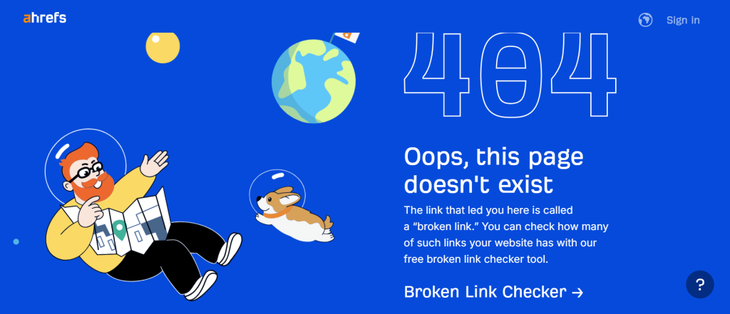 30 Best 404 Pages For 2026 Inspiration 4 A screenshot of Ahref's 404 page