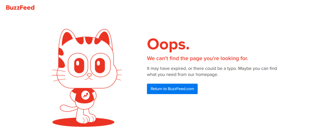 30 Best 404 Pages For 2026 Inspiration 12 A screenshot of BuzzFeed's 404 page