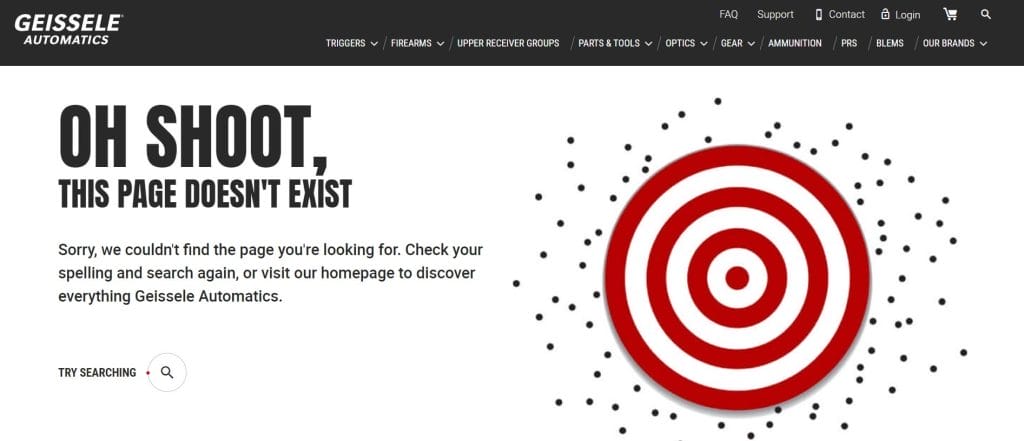30 Best 404 Pages For 2026 Inspiration 16 A screenshot of Geissele's 404 page