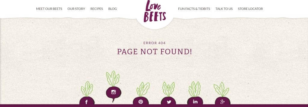 30 Best 404 Pages For 2026 Inspiration 25 A screenshot of Love Beets' 404 page