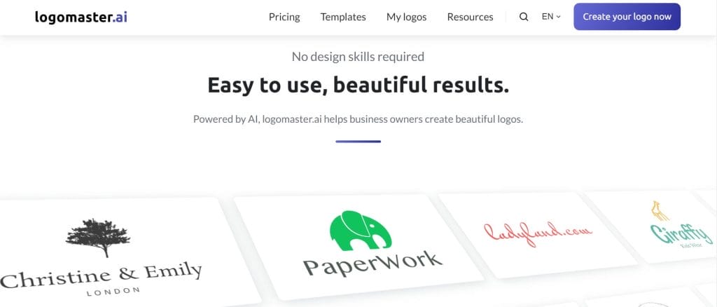 10 Best AI Logo Generators + Are They Worth It In 2025? 7 A screenshot of Logomaster.ai's AI logo generator website
