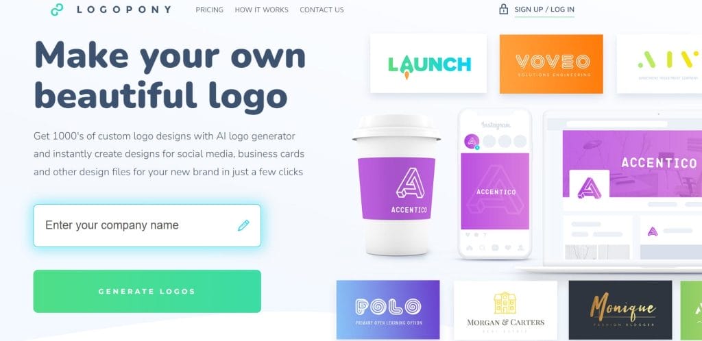 10 Best AI Logo Generators + Are They Worth It In 2025? 6 A screenshot of Logopony's AI logo generator website