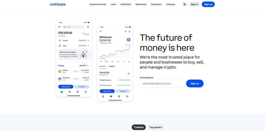 Top 13 Crypto Web Design Tips & Best Practices 1 Coinbase website screenshot
