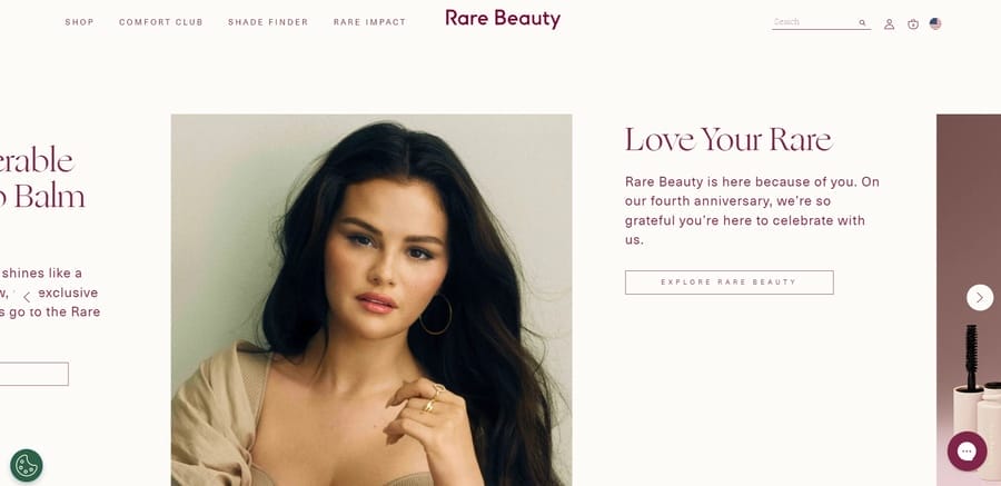 15 Excellent Brand Awareness Examples & Campaigns 6 Rare Beauty website screenshot