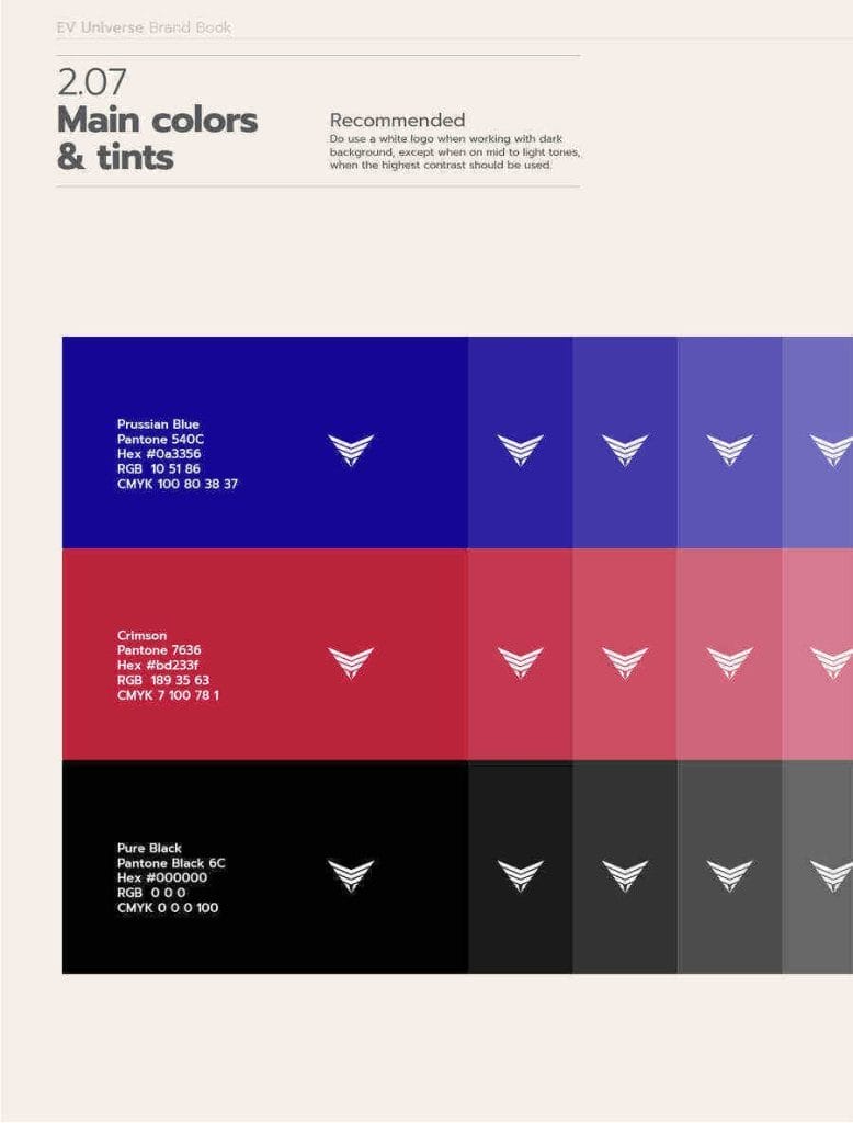 Inspiring Brand Guidelines Examples & How To Build Your Style Guide 9 EV Universe's color palette guidelines