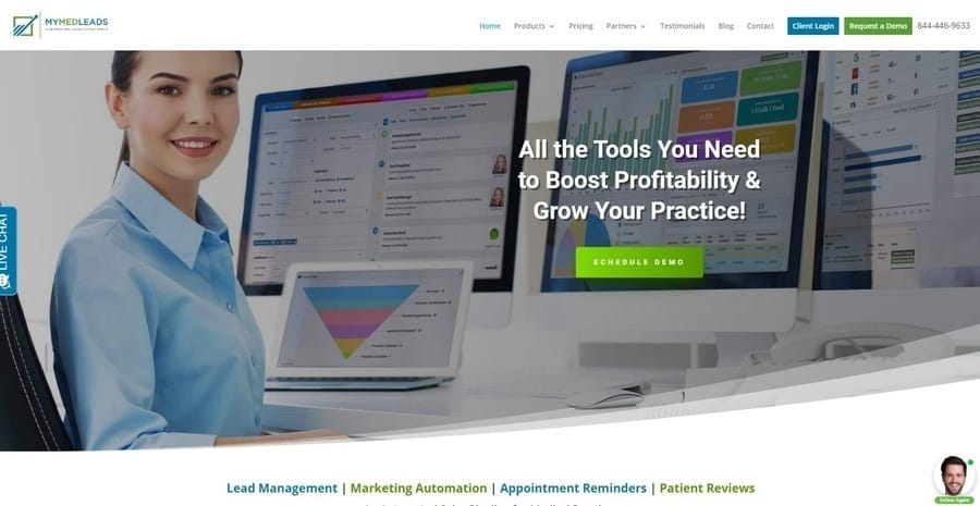 7 Business & Automation Tools To Know & Try, According To Digital Silk 3 The website homepage of business & automation tool MyMedLeads