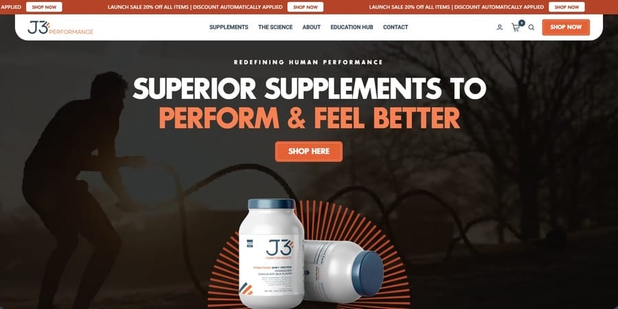 How California Wellness Brands Can Win Online Customers 5 J3 Performance website screenshot
