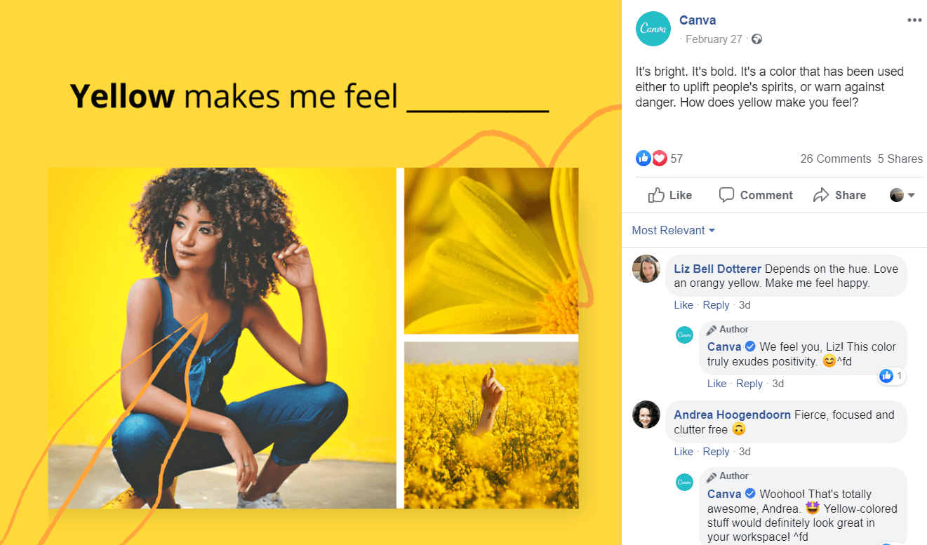 How 5 Emerging Tech Brands Use Digital Marketing To Grow Their Customer Base 2 A screenshot of Canva's Facebook post including a bright yellow image