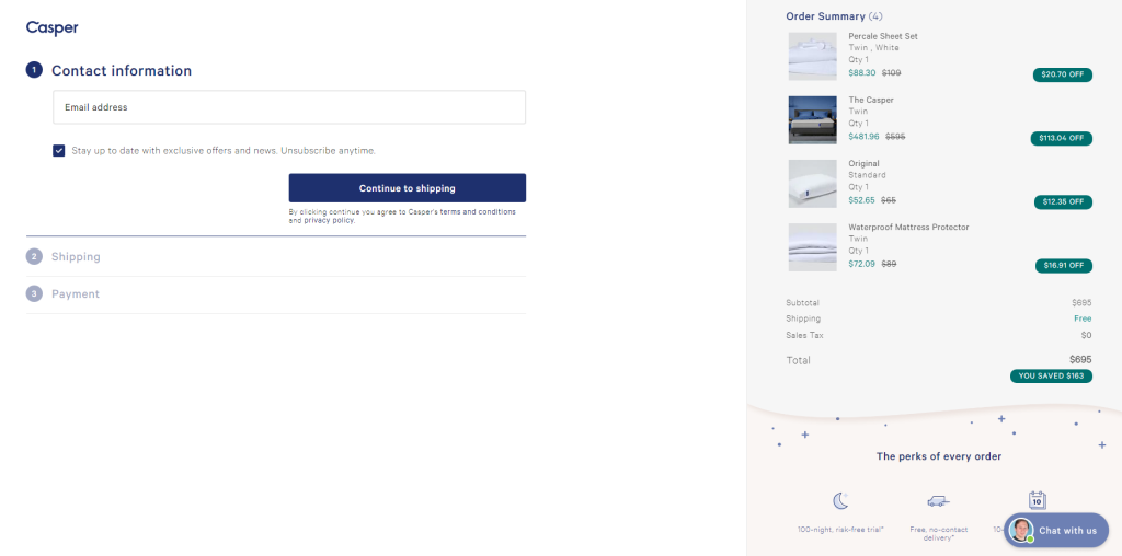 10 Best Checkout Page Design Examples + Conversion Tips For 2026 6 Casper's checkout page