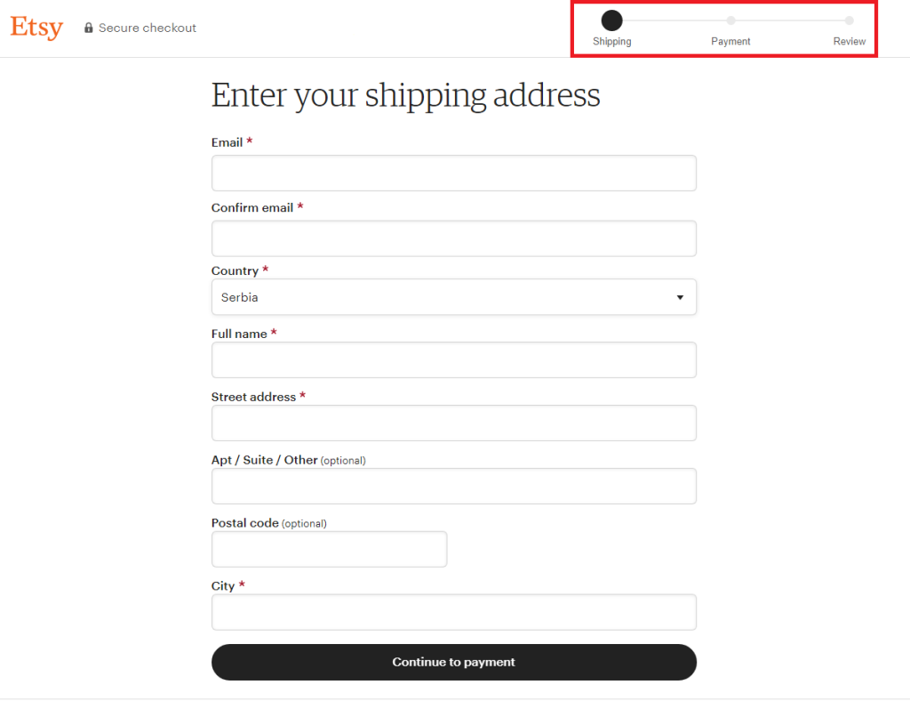 10 Best Checkout Page Design Examples + Conversion Tips For 2026 4 Etsy's checkout form