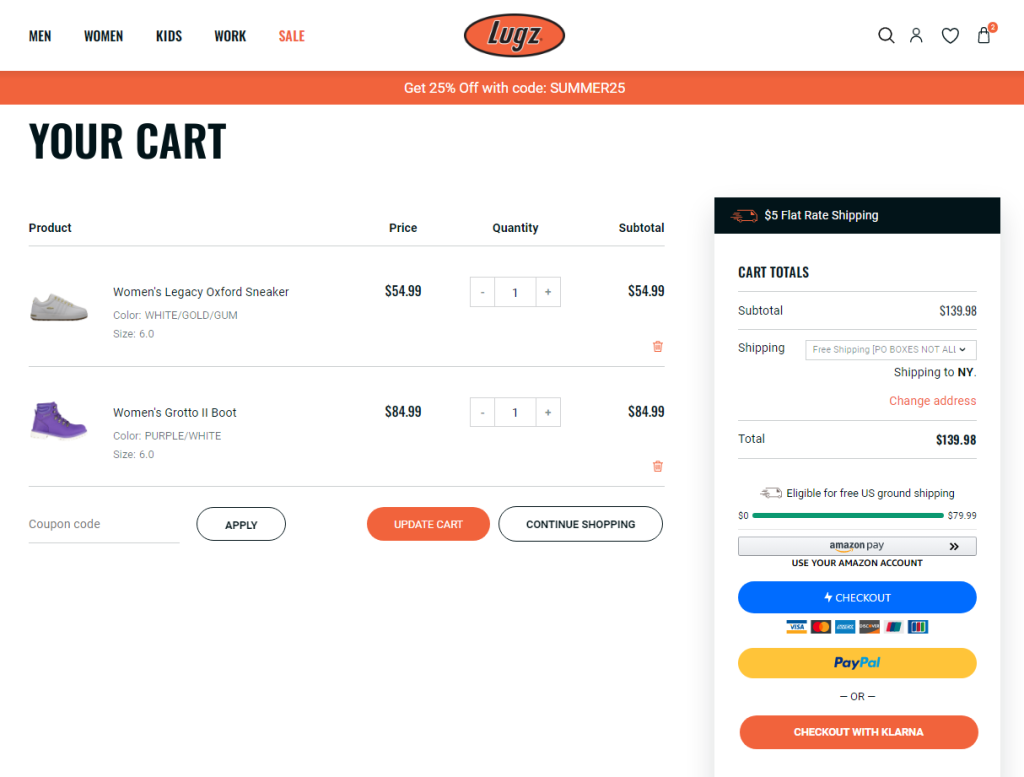 10 Best Checkout Page Design Examples + Conversion Tips For 2026 11 Lugz's checkout page