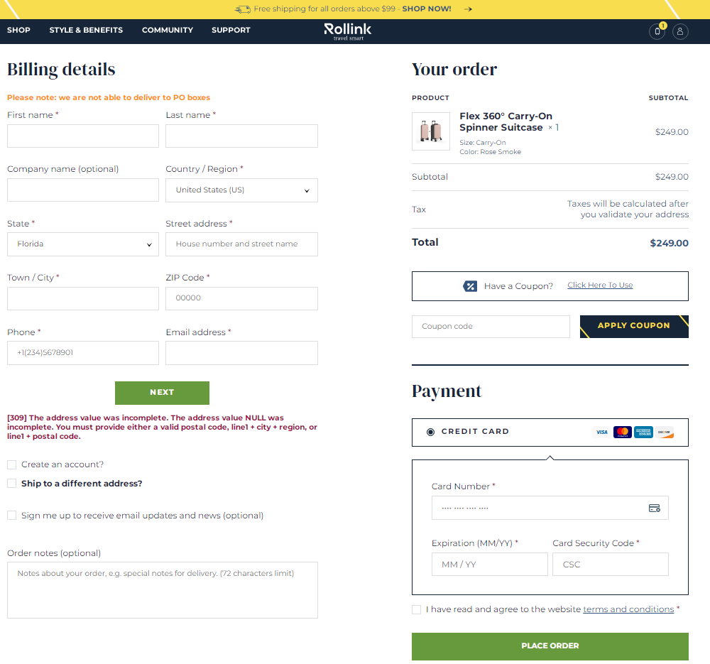 10 Best Checkout Page Design Examples + Conversion Tips For 2026 1 Rollink's checkout page