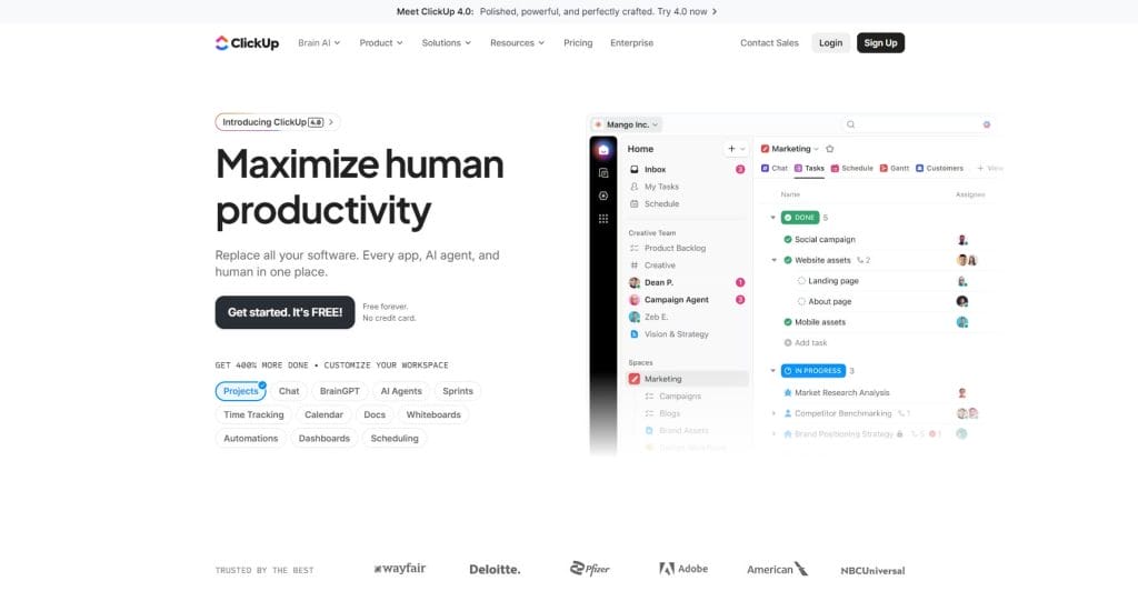 A Guide To Using A CMS In Web Design & Development In 2026 2 ClickUp website screenshot