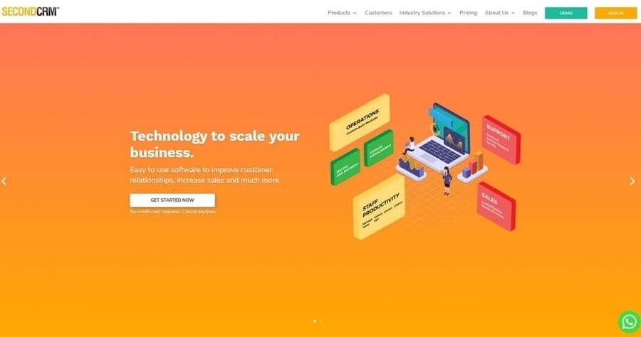 6 Emerging CRM Systems To Know & Try, According To Digital Silk 4 CRM System Second CRM's website homepage, saying, "Technology to scale your business."