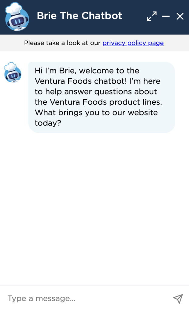 How Much Does A Custom Website Design Cost In 2025? 3 Brie The Chatbot from Ventura foods
