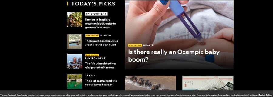 Why Dark Mode Design Converts Better: 2026 Guide For CEOs 7 Image showing National Geographic's dark mode design