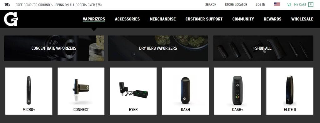 How To Design An eCommerce Website In 6 Steps (2026 Guide) 9 A screenshot of G Pen's website mega menu