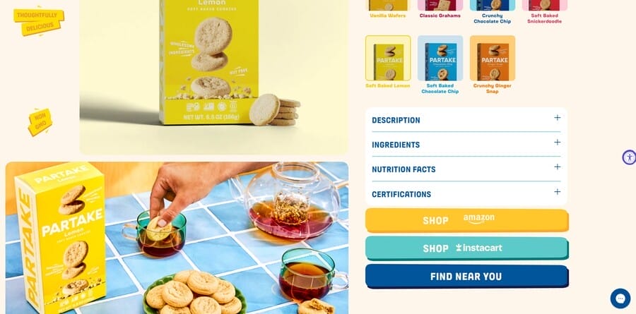 How To Design An eCommerce Website In 6 Steps (2026 Guide) 5 Partake Foods website screenshot
