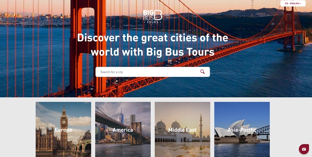 Designing For Magento: Expert Guide With Tips & eCommerce Examples 17 The homepage of Big Bus Tours