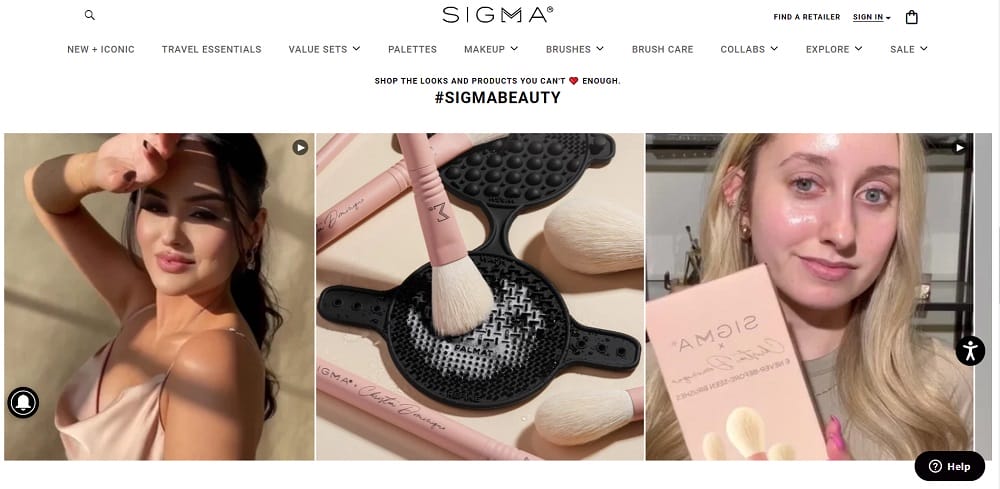 Designing For Magento: Expert Guide With Tips & eCommerce Examples 20 An image of an integrated Instagram feed on the Sigma Beauty website