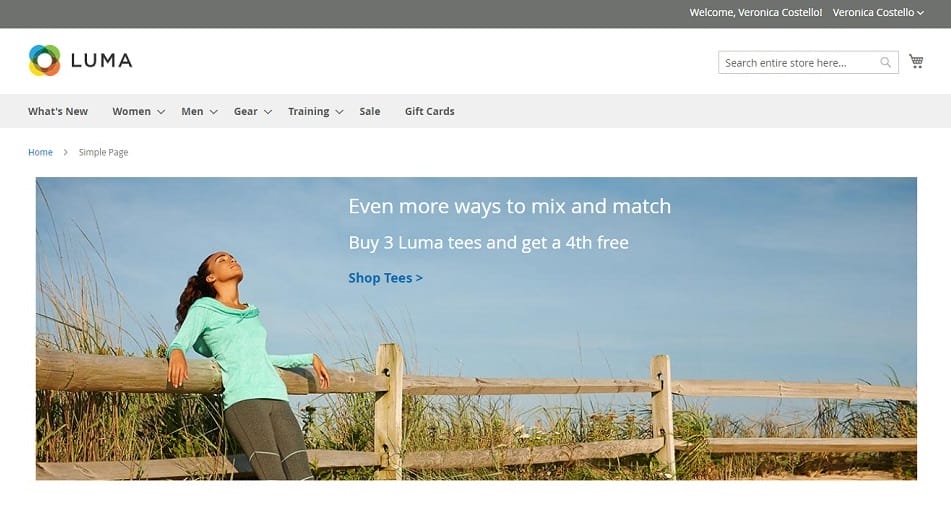 Designing For Magento: Expert Guide With Tips & eCommerce Examples 1 A screenshot of Luma's dynamic block with price rule and customer segment