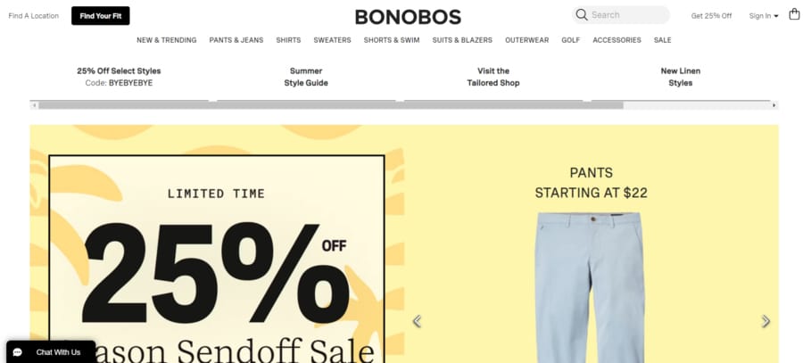 Digitally Native Vertical Brands (DNVBs): A Comprehensive Guide 3 Bonobos website screenshot
