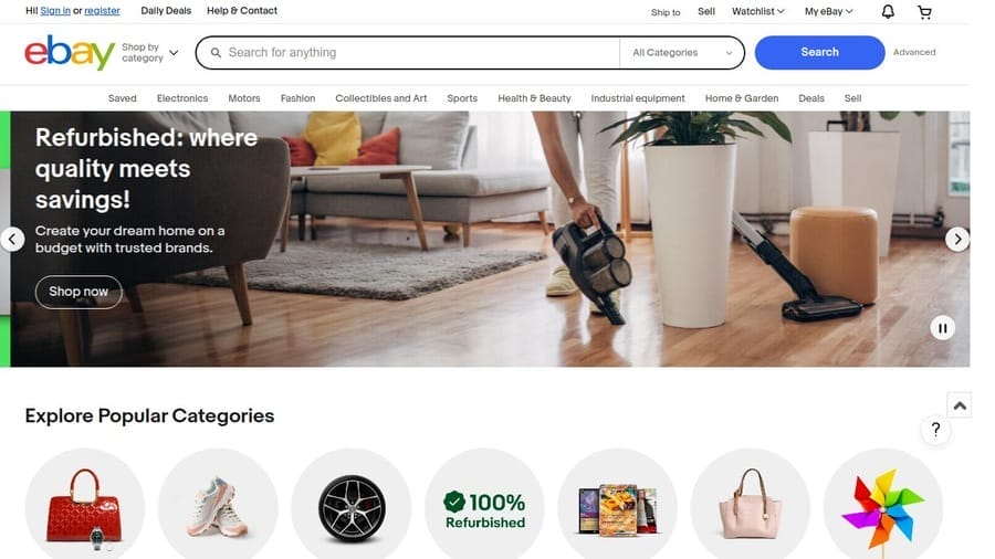 10 Types Of eCommerce Websites & Business Models 4 eBay website screenshot