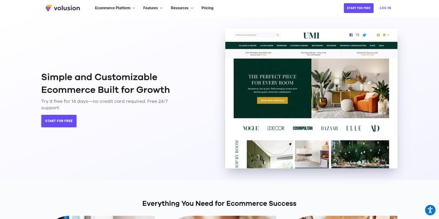 15 Best eCommerce Platforms For Chicago’s Luxury Brands 13 Volusion website screenshot