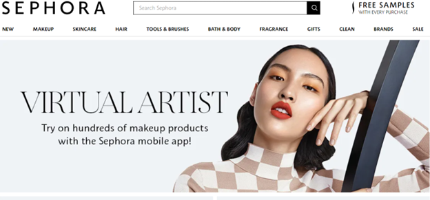 eCommerce Technology: Top 10 Trends Shaping 2025's Retail Landscape 2 Sepora's web page promoting AR virtual artist.