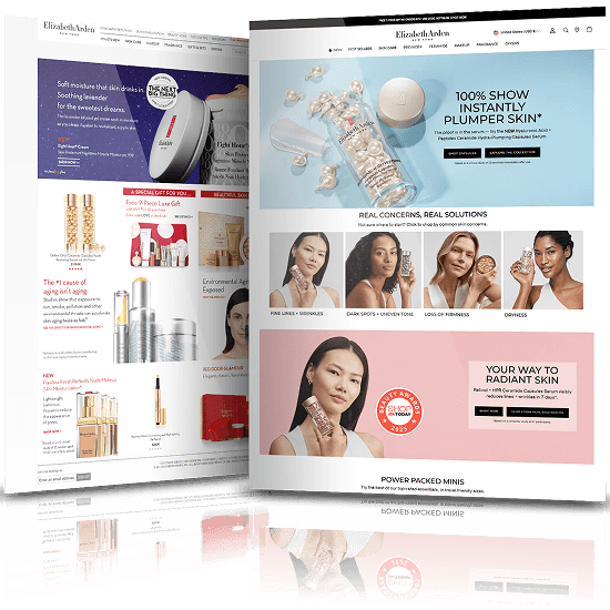 Image showing the before and after of Elizabeth Arden's website design