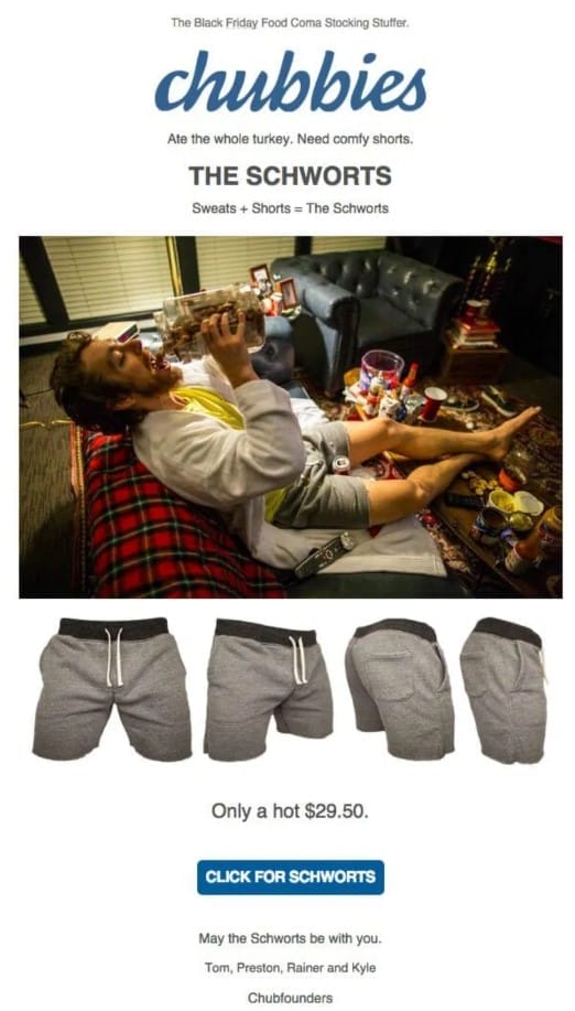 Top 10 Email Marketing Examples That Drive Results 6 Image showing Chubbies' email campaign example