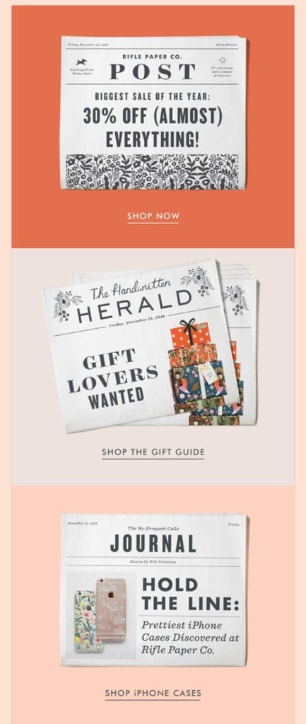 Top 10 Email Marketing Examples That Drive Results 7 Image showing Rifle Paper Co.'s email campaign example