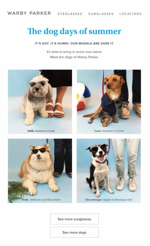 Top 10 Email Marketing Examples That Drive Results 8 Image showing Warby Parker's email campaign example
