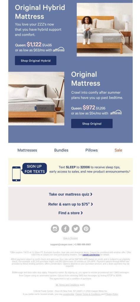 Top 13 Email Marketing Mistakes Even Big Brands Make 7 Image showing Casper's email marketing example