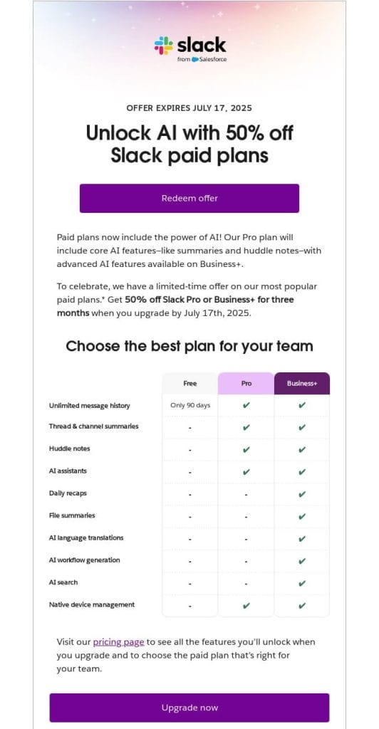 Top 13 Email Marketing Mistakes Even Big Brands Make 6 Image showing Slack's email marketing example
