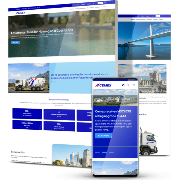 Image showing Cemex's website design on desktop and mobile