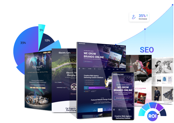 A collage of Digital Silk's web design projects