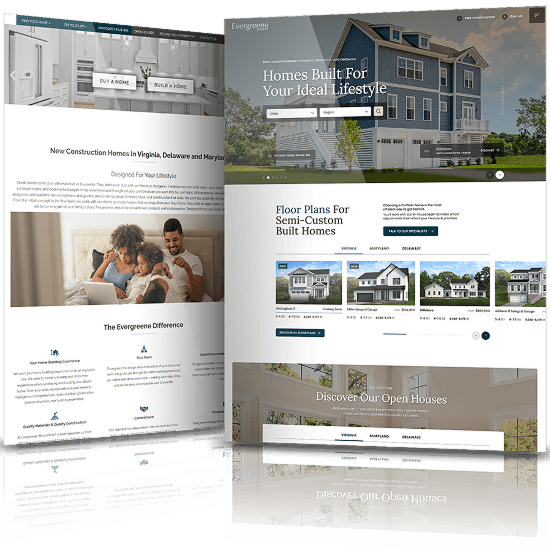 Image showing the before and after of Evergreene Homes' website design