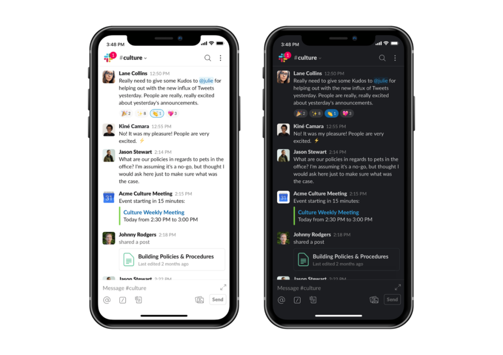 The Future Of Web Design: 15 Trends & Predictions Till 2030 11 Image showing Slack's light and dark mode