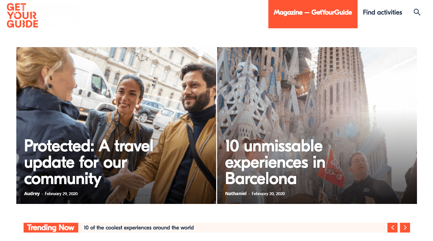 How 5 Emerging Tech Brands Use Digital Marketing To Grow Their Customer Base 6 A screenshot of GetYourGuide Magazine submissions written by in-house experts and guest travel authorities