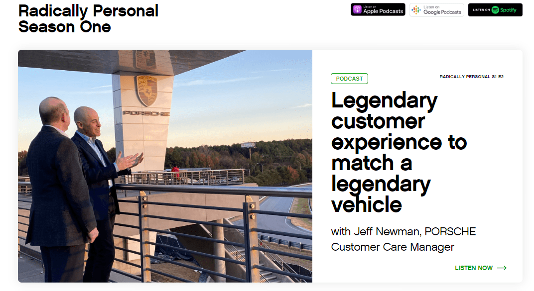 How 5 Emerging Tech Brands Use Digital Marketing To Grow Their Customer Base 13 A screenshot of Gladly's Resources page featuring a "Radically Personal" podcast